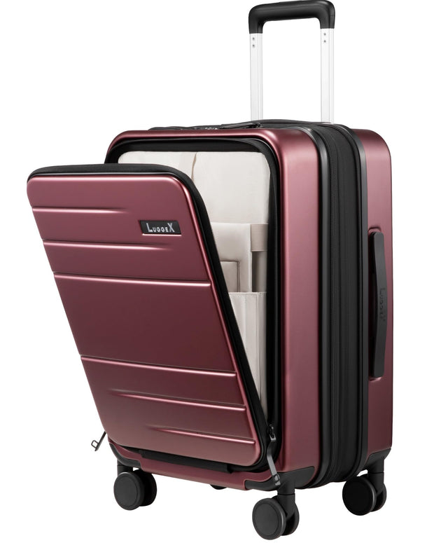 LUGGEX Carry On Luggage 22x14x9 Airline Approved, Expandable Polycarbonate Suitcase with Front Pocket (Charcoal Metallic, 20 Inch, 35L)