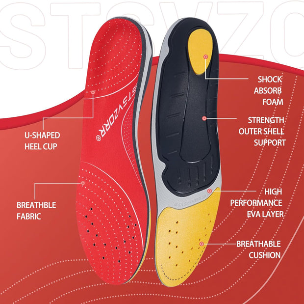 STSVZORR 220 lbs+ High Arch Support Insert Metatarsal Pad Pain Relief Men Women Plantar Fasciitis Insole Orthotic Flat Feet Heel Spur Comfort Standing All Day, Work Boots Shoe Insole