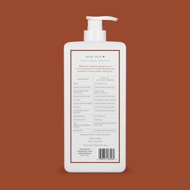 Native Moisturizing Body Wash Contains Naturally Derived Ingredients | for Women & Men, Sulfate, Paraben, & Dye Free Leaving Skin Soft & Hydrated | Cocoa Butter & Vanilla 18 oz