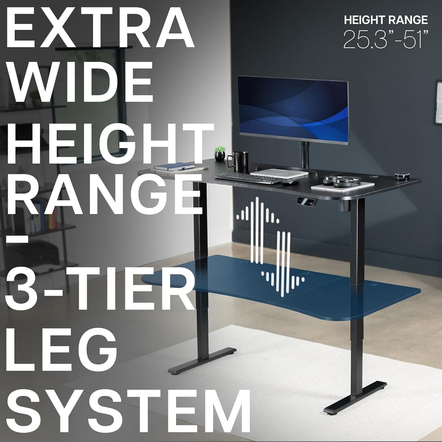 VIVO Electric 63 x 32 in Standing Desk, Memory Height Adjustment, 176 lb Frame Support, 2E Series, Black Top Black Frame, DESK-KIT-2E1B