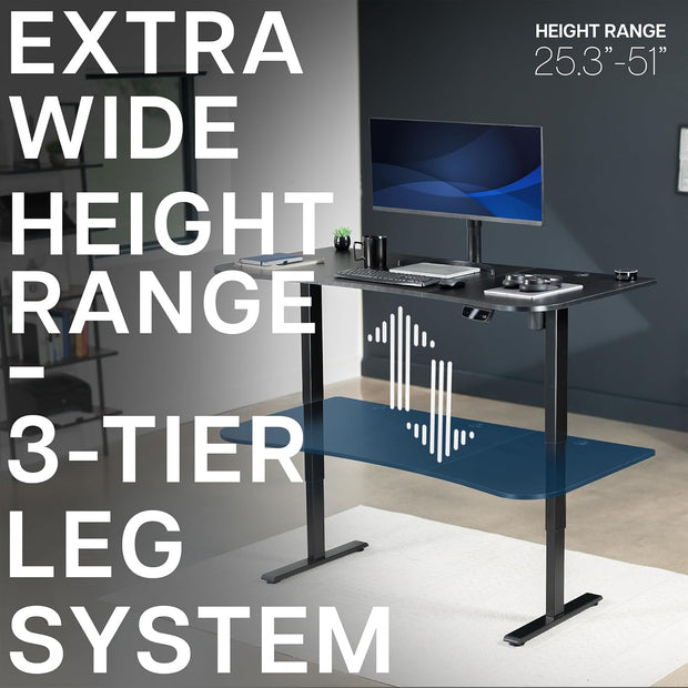 VIVO Electric 63 x 32 in Standing Desk, Memory Height Adjustment, 176 lb Frame Support, 2E Series, Black Top Black Frame, DESK-KIT-2E1B