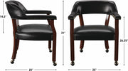 Steve Silver Furniture Tournament Arm Dining Chair with Casters, Upholstered w/Nailhead Trim, for Living Room, Dining Room, Vegan Leather, 18-Inch Seat Height, 25" W x 25" D x 31" H, Black