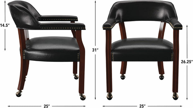 Steve Silver Furniture Tournament Arm Dining Chair with Casters, Upholstered w/Nailhead Trim, for Living Room, Dining Room, Vegan Leather, 18-Inch Seat Height, 25" W x 25" D x 31" H, Black