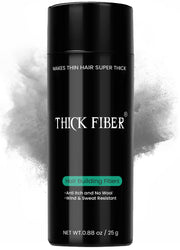 THICK FIBER Hair Fibers for Thinning Hair & Bald spots (BLACK) - 25g Bottle - Conceals Hair Loss in Seconds - Hair Powder for Women & Men