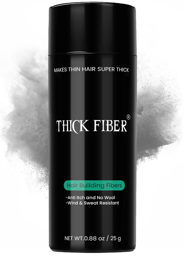 THICK FIBER Hair Fibers for Thinning Hair & Bald spots (BLACK) - 25g Bottle - Conceals Hair Loss in Seconds - Hair Powder for Women & Men