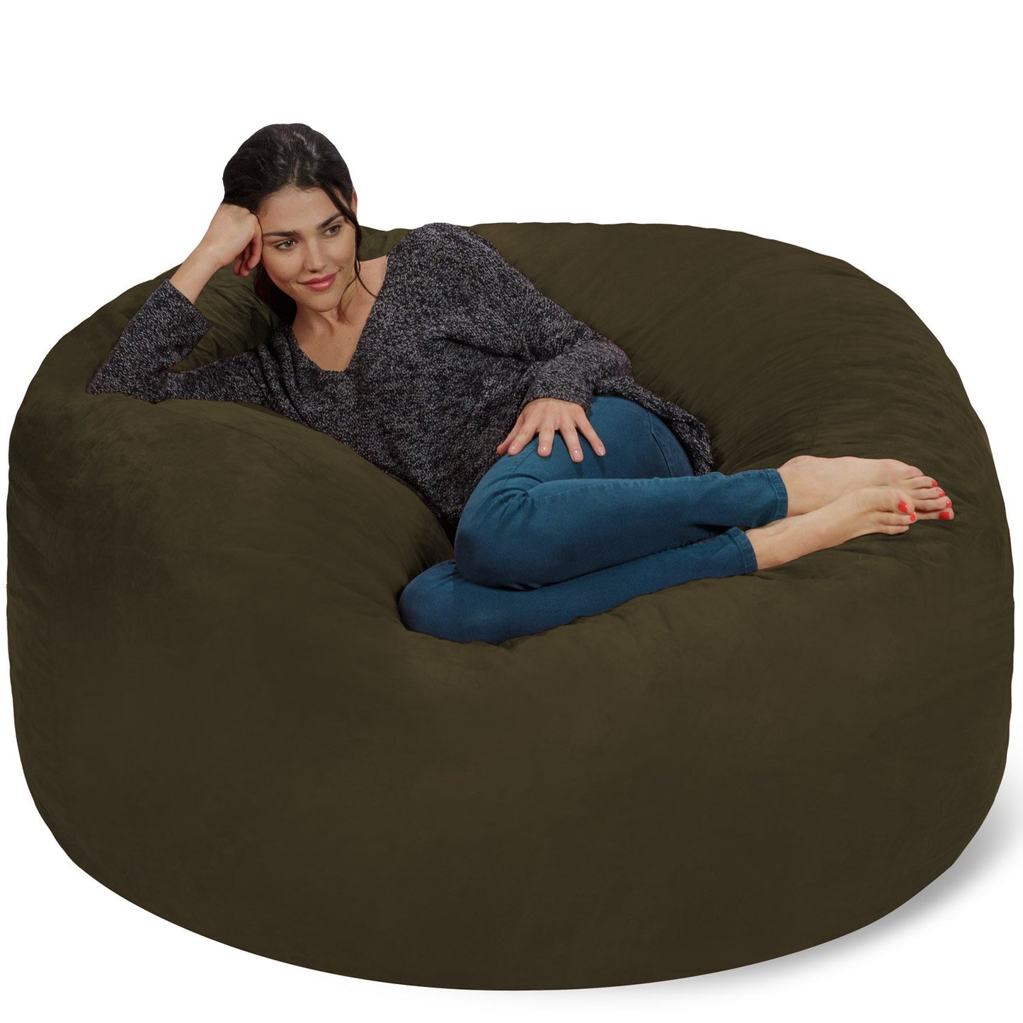 Chill Sack Bean Bag Chair - 5' Giant Memory Foam Lounge Chair with Soft Microfiber Cover – Cozy Furniture for Living Room, Dorm, & Kids' Rooms – Comfortable 5 Ft, Microsuede Lounge Sofa, Orange