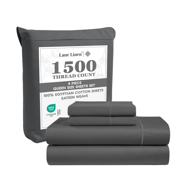 LANE LINEN 100% Egyptian Cotton White Sheets King Size - 1500 TC, 4 Pc - Luxury Sateen Weave Cotton King Size Sheets Set - 15" Extra Deep Pocket King Sheets Sets - White Bed Sheets