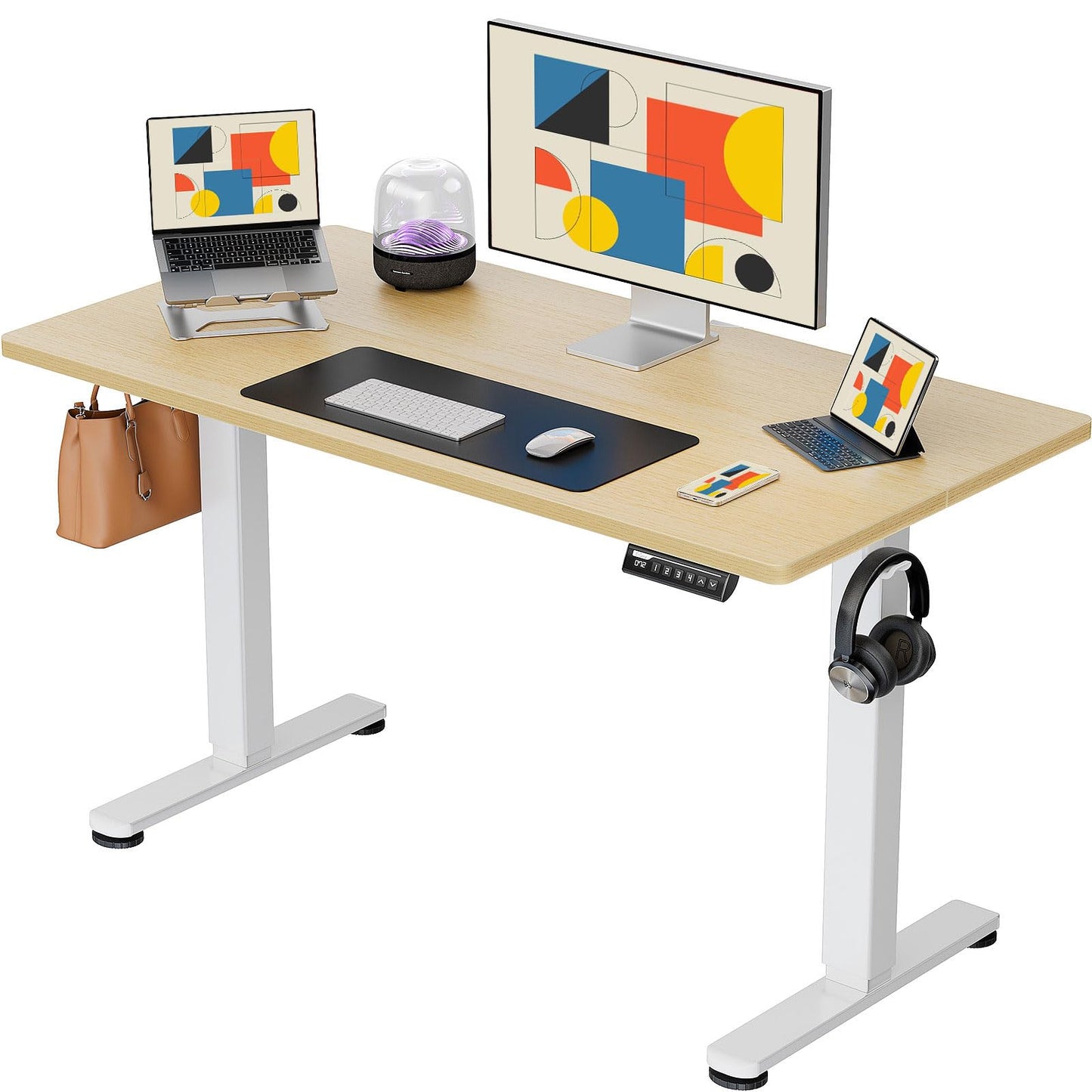 ErGear Height Adjustable Electric Standing Desk, 48 x 24 Inches Sit Stand up Desk, Memory Computer Home Office Desk with Two-Piece Desktop (Black)