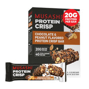 MUSASHI Protein Crisp Bar, 20g Protein, 4g Total Sugars, Chocolate & Peanut, Post Workout and Snack On The Go, 12 Pack of 2.1oz (60g) Bars