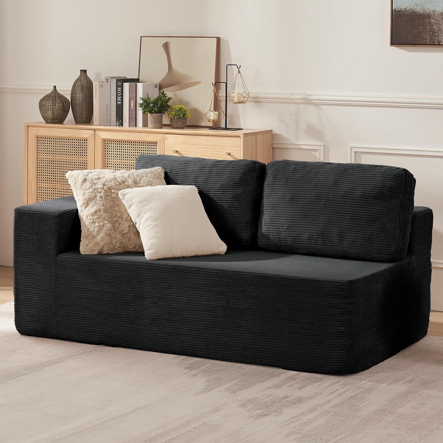 106" Cloud Sectional Couch, Left/Right Facing Convertible Sofa with Deep Seat, L-Shape Modular Upholstered Foam Couch for Living Room Bedroom, No Assembly Required (Corduroy Fabric, Beige)