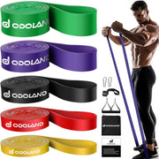 Odoland 5 Packs Pull Up Assist Bands, Pull Up Straps, Resistance Bands with Door Anchor and Handles, Stretch Mobility, Powerlifting and Extra Durable Exercise Bands with eGuide