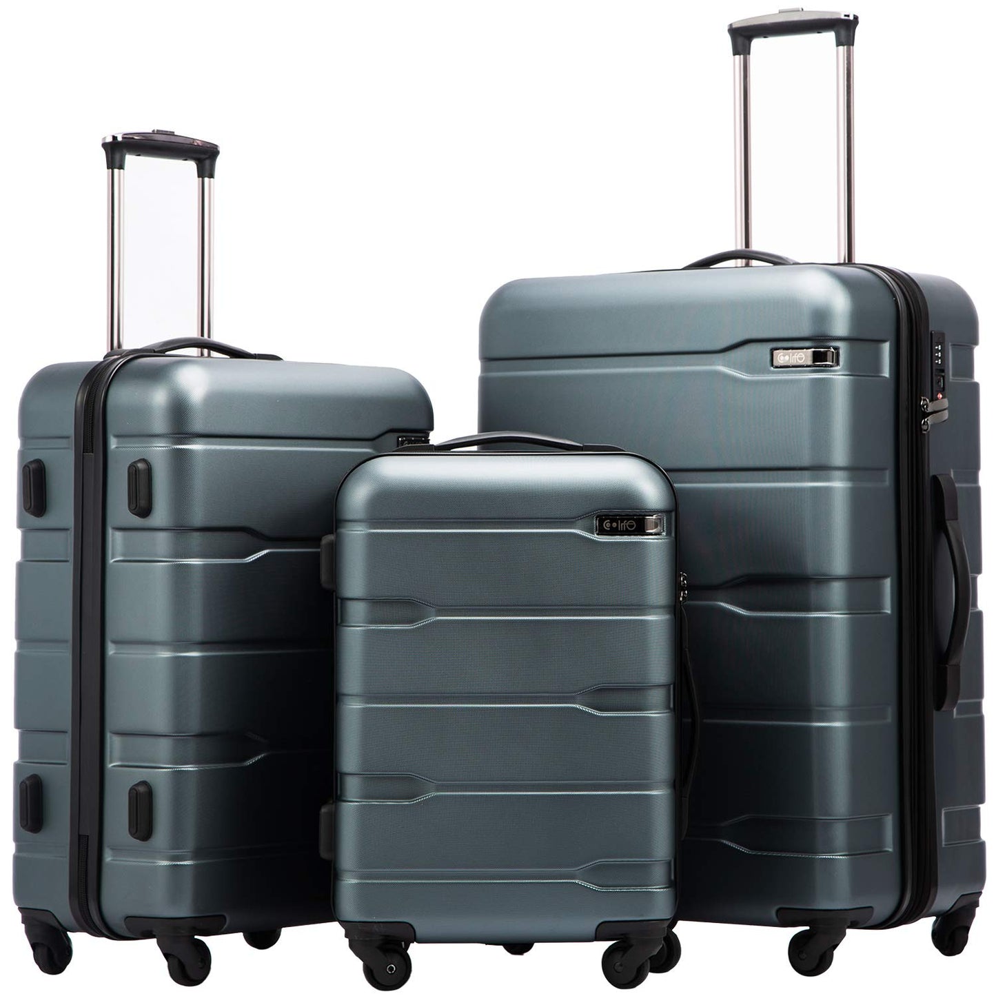 Coolife Luggage Expandable 3 Piece Sets PC+ABS Spinner Suitcase 20 inch 24 inch 28 inch (white, 3 piece set)