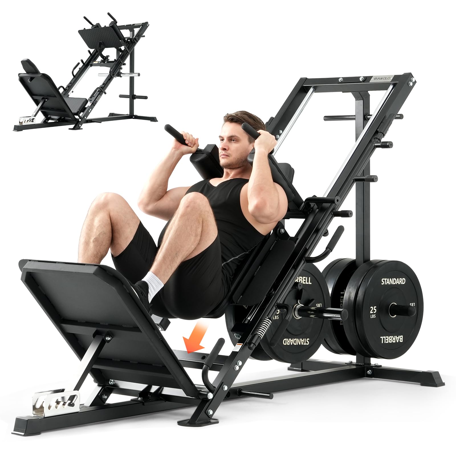 Mikolo Leg Press Hack Squat Machine Combo, Leg Press Machines for Home Gym with Linear Bearing, Hack Squat Machine with Rear and Front Band Pegs, Leg Machine for Full Range Leg Training