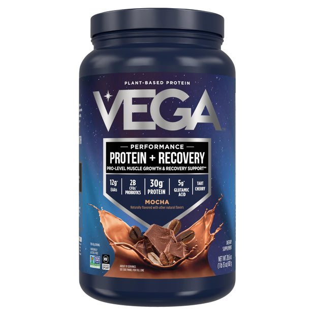 Vega Sport Vegan Protein Powder + Recovery - 30g Plant Based Protein per Serving, Chocolate, 19 Servings, 5g BCAAs, Probiotics, NSF Certified, For Shakes & Smoothies, 1.8lbs (Packaging May Vary)