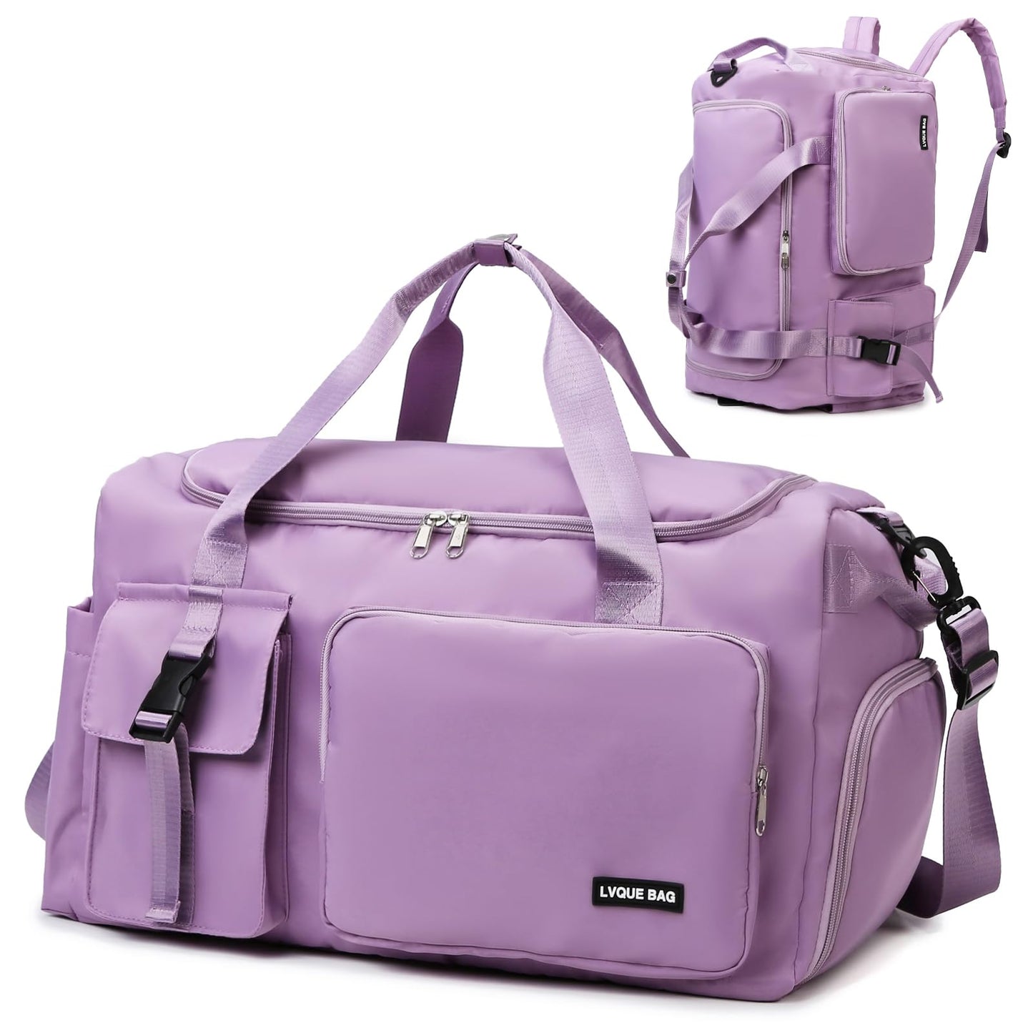 Eslcorri Gym Duffle Bag for Women Men, Sports Backpack with Wet & Shoe Compartment, Fitness Overnight Weekender Bag for Yoga, Swim, Travel (Style B, GreenPink)