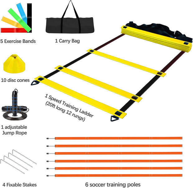 Soccer Agility Training Poles Equipment |Adjustable Soccer Equipment for Training Includes 6 Flexible Agility Poles