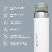 STANLEY Quick Flip GO Water Bottle 36 oz | Push Button Lid | Leakproof and Packable for Travel and Sports | Insulated Stainless Steel | BPA-Free | Rose Quartz