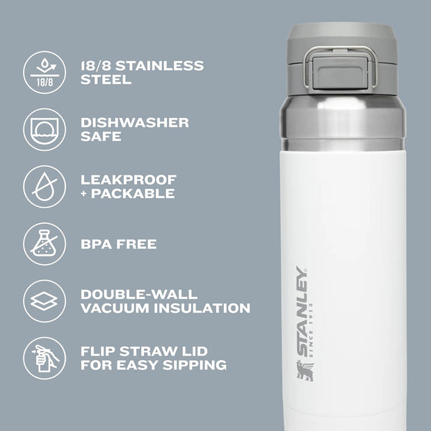 Stanley Quick Flip GO Water Bottle 24 oz | Push Button Lid | Leakproof and Packable for Travel and Sports | Insulated Stainless Steel | BPA-Free | Charcoal