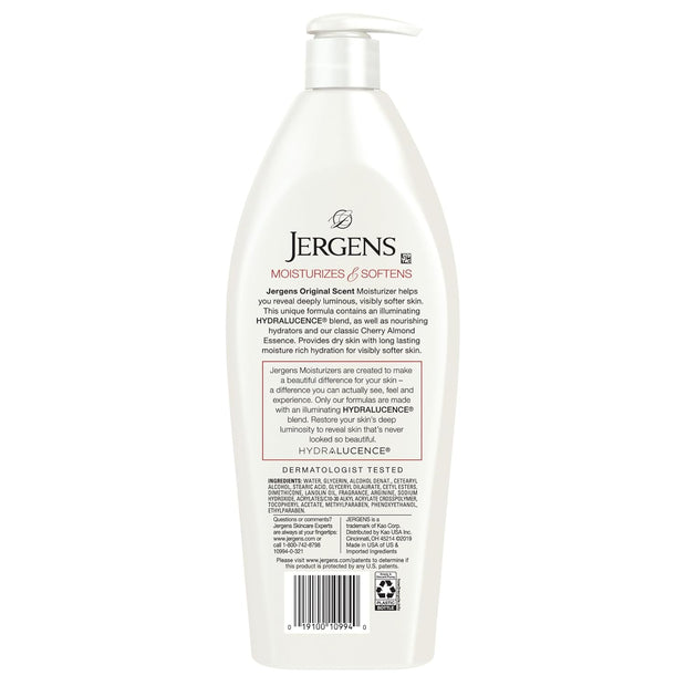 Jergens Original Scent Dry Skin Body Lotion, Hand and Body Moisturizer, Cherry Almond Essence, Dermatologist Tested, 21 Oz, Pack of 3