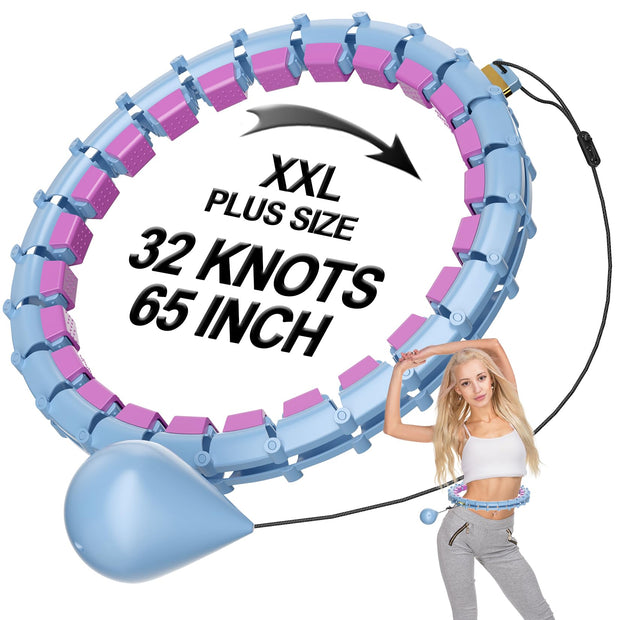 Plus Size Silent Weighted Hula Infinity Fitness Detachable Hoops 65-Inch 32 Knot, Smart Noiseless Infinity Hula for Women, 2-in-1 Waist and Abdominal Home Workout Equipment