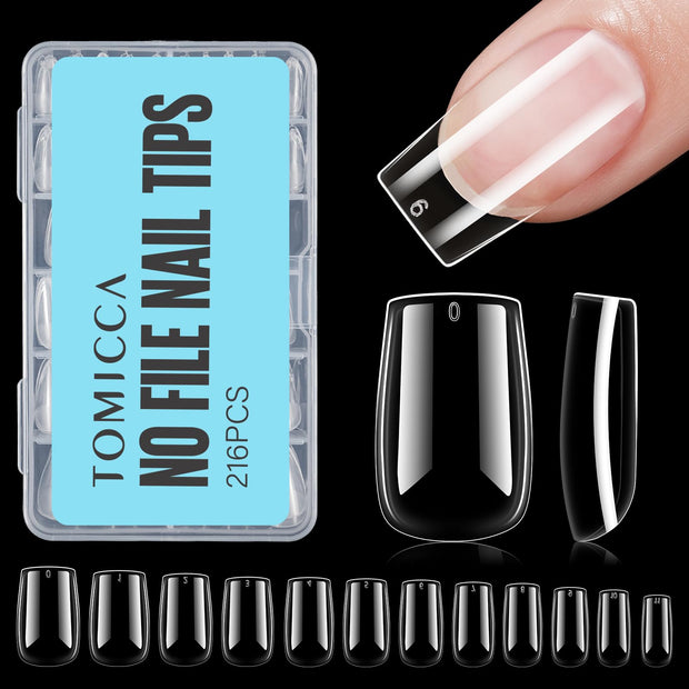 TOMICCA Short Coffin Nail Tips, 240Pcs Acrylic Half Cover Nail Tips Coffin, No C Curve Full Matte Gel Nail Tips Short, Nail Extension Tips for Beginner and Professional 12 Sizes