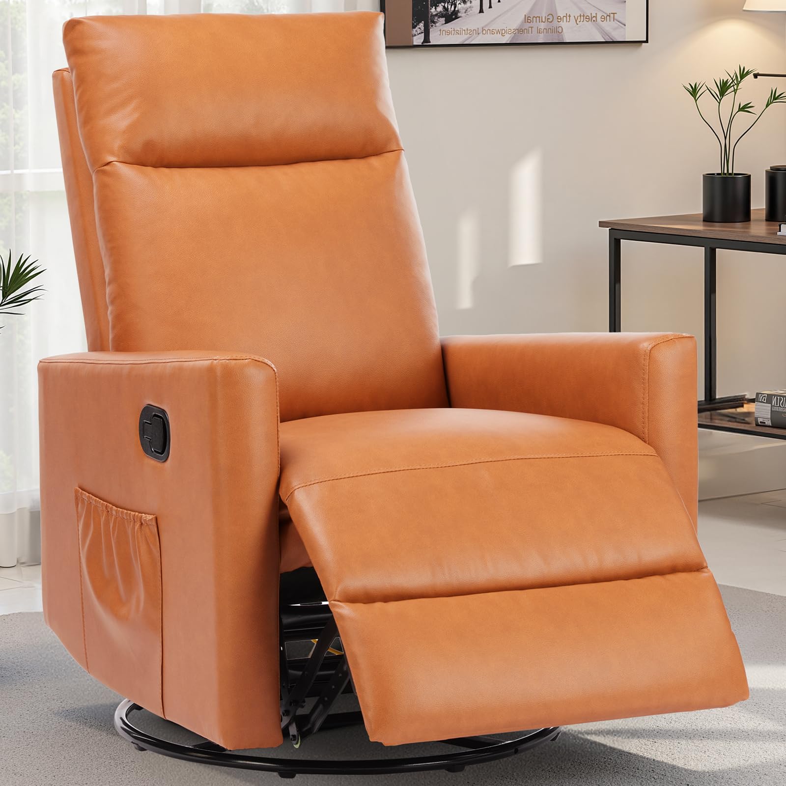 Recliner Chair for Living Room, Leather Home Theater Seating with Lumbar Support with Adjustable Backrest and Footrest, Modern Living Room Furniture with Padded Seat Backrest, Black