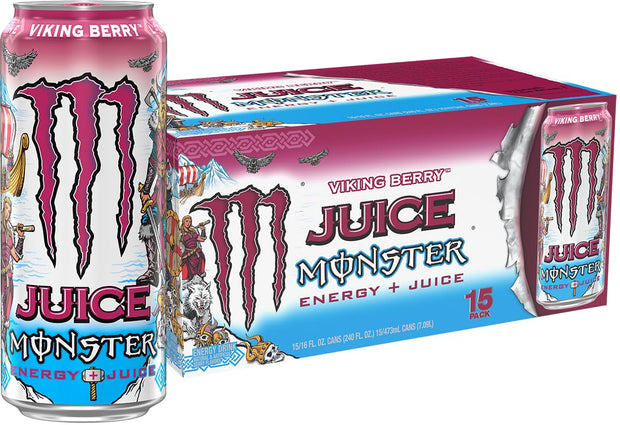 Monster Energy Juice Viking Berry, Energy + Juice, Energy Drink, 16 Ounce (Pack of 15)
