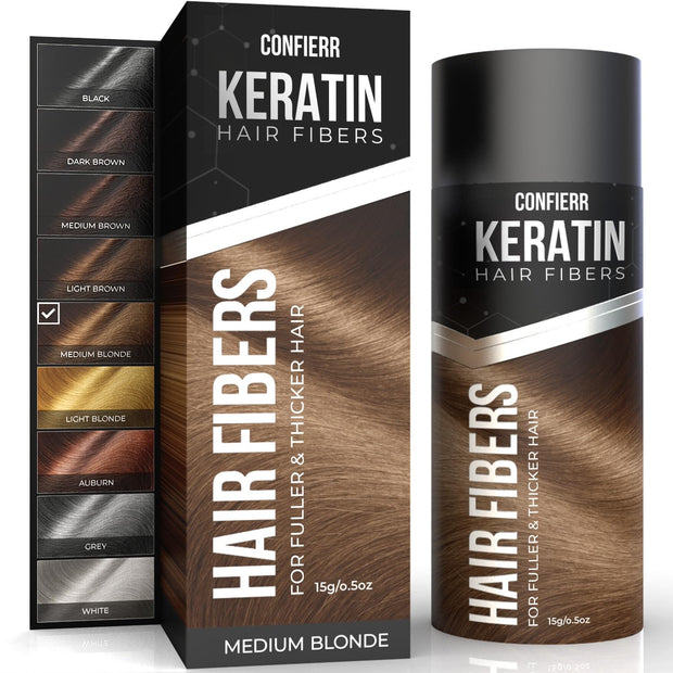 Keratin Hair Fibers for Men & Women - Fill In Fine or Thinning Hair, Instantly Thicker, Fuller Looking Hair (Black, 15g)