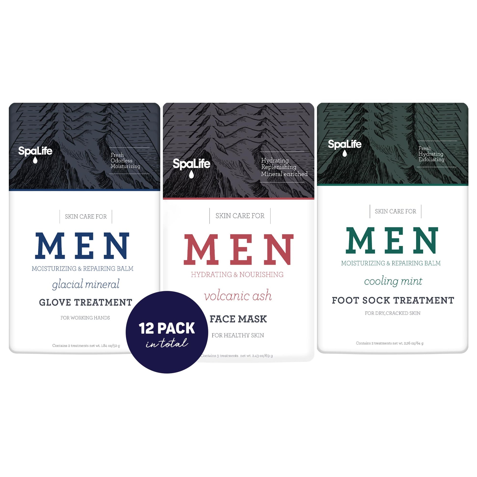 Spa Life Men's Cooling Mint Foot Repair Balm and Moisturizing Socks Set - Revitalizing Hydrating Foot Mask for Soothing Tired, Achy Feet and Softening Dry, Cracked Skin One Size Fits Most- 6 Pairs