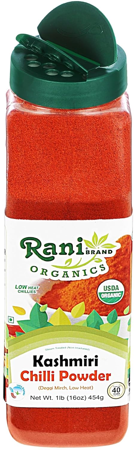 Rani Kashmiri Chilli Powder (Deggi Mirch, Low Heat) Ground Indian Spice 16oz (1lb) 454g PET Jar ~ All Natural | Salt-Free | Vegan | Kosher | Gluten Friendly