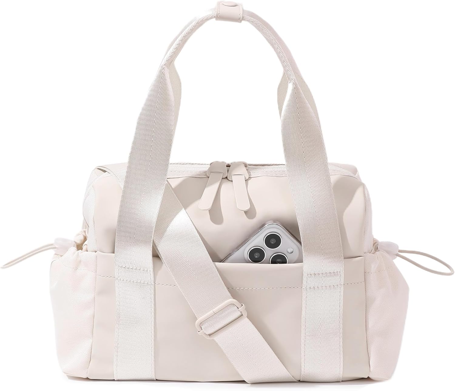 Small Gym Bag for Women, Mini Crossbody Gym Duffle Bag with Wet Compartment, Carry on Gym Tote Bag for Workout Dance Sport Travel (Mini-Beige)