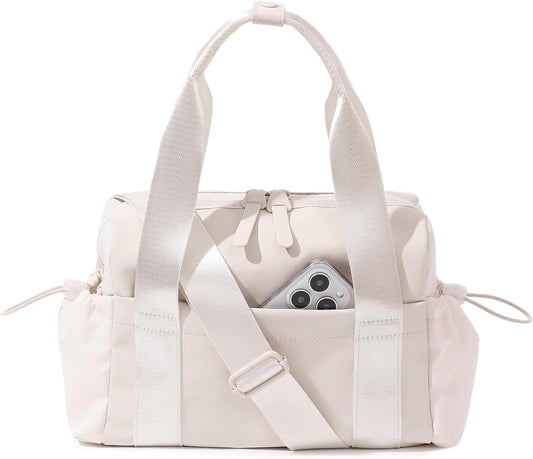 Small Gym Bag for Women, Mini Crossbody Gym Duffle Bag with Wet Compartment, Carry on Gym Tote Bag for Workout Dance Sport Travel (Mini-Beige)
