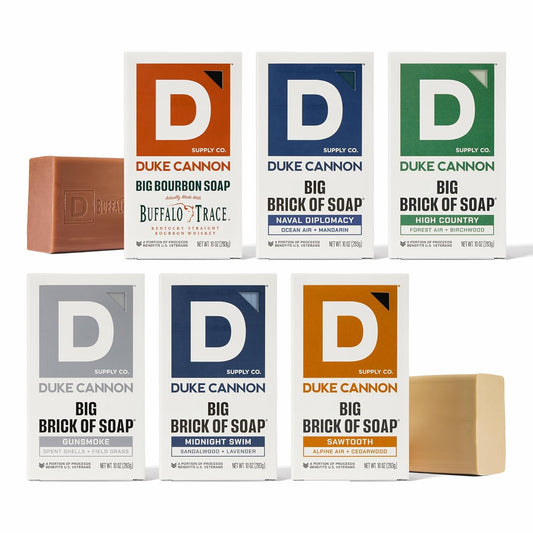 Duke Cannon Supply Co. Big Brick of Soap Bar for Men, Variety Pack (Bourbon, Sawtooth, Midnight Swim, Naval Diplomacy, High Country & Gun Smoke) - All Skin Types, 10 oz. (6 Pack)