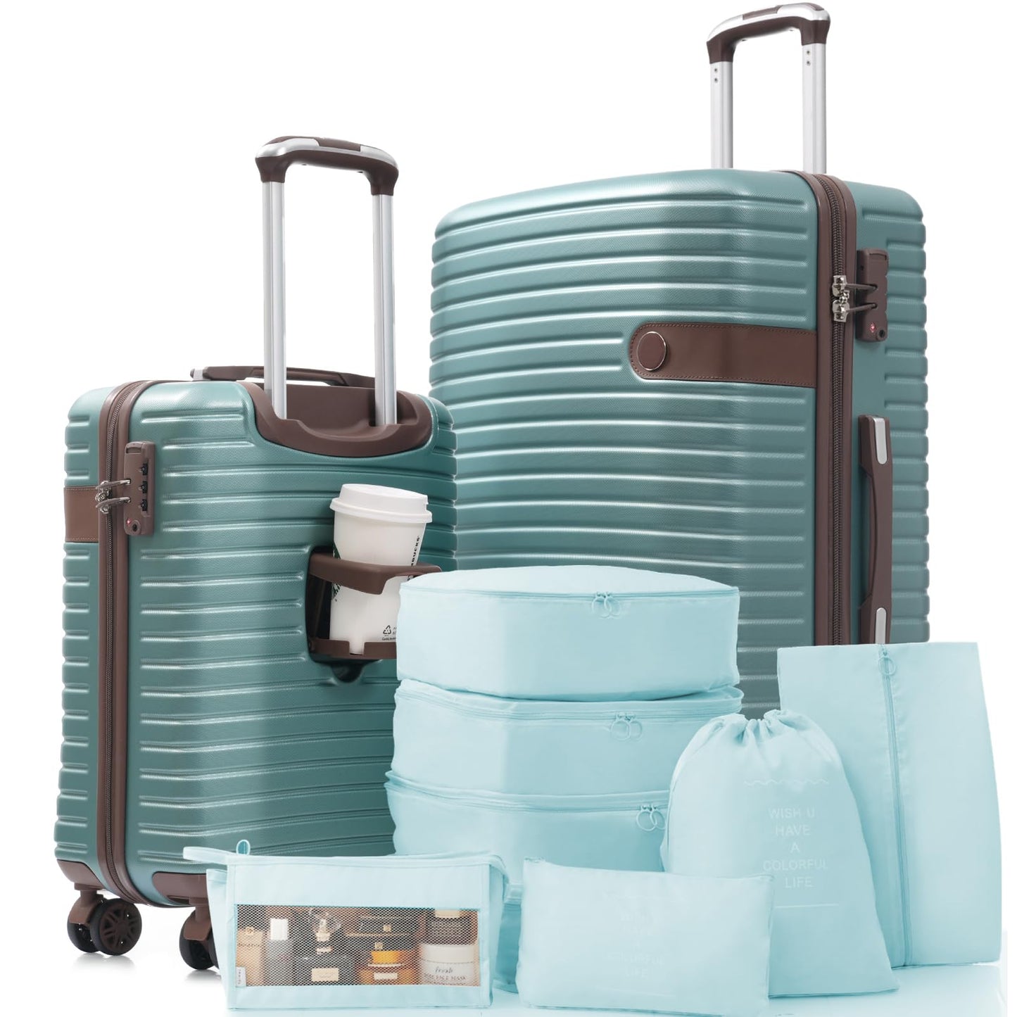 Merax 3 Luggage Sets, ABS Hardshell Suitcase Spinner Wheels with USB Port TSA Lock, Blue and Navy, 20/24/28 Inch