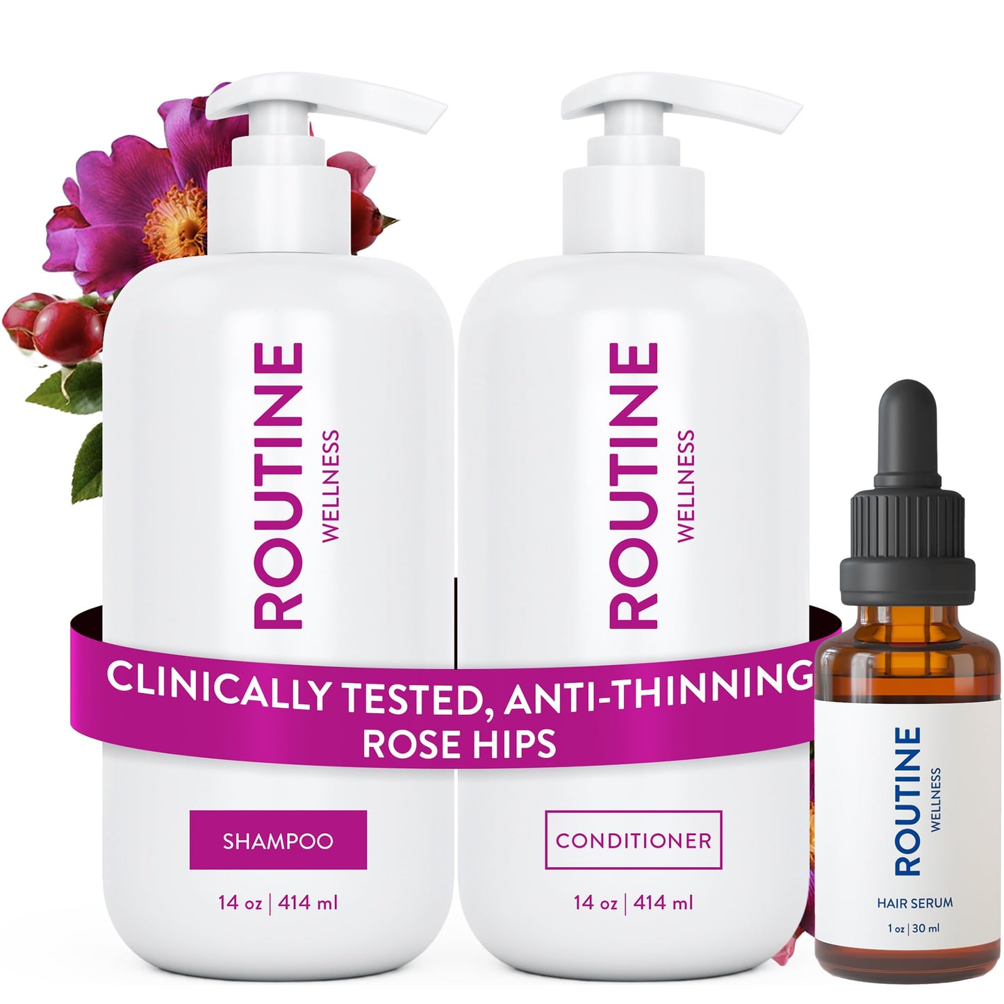 Routine Wellness Anti-Thinning Shampoo and Conditioner Set for Thinning Hair - Biotin DHT Blocker Women & Men - Color Safe Shampoo for Hair Loss & Healthier Hair - Coconut & Vanilla (Pack of 2)