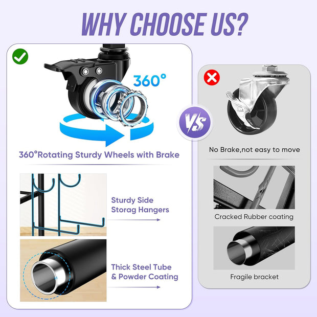 WUC Dumbbell Rack, Adjustable Weight Rack for Home Gym Storage for Dumbbells Kettlebells Yoga Mat & Balls, All in One Workout Equipment Storage Rack with Wheels, Powder Coated Steel, Black