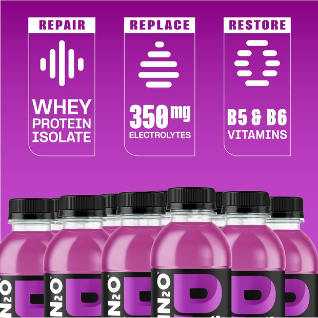 Protein2o Hydration Drink - 2-in-1 Liquid Clear Whey Protein Isolate and Electrolyte Drink - 15g Protein, Vitamins B5, B6 - Post-Workout Recovery - 16.9 Fl Oz - 12 Count Grape