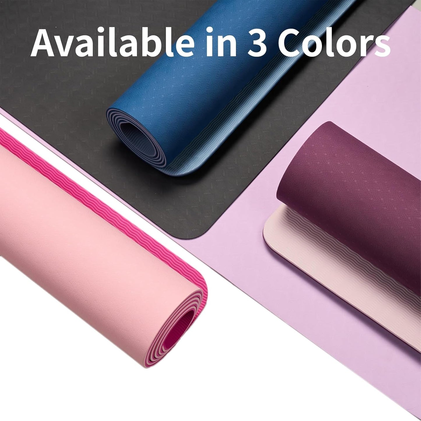 FLEXISPOT Yoga Mat, Exercise Yoga Mat with Non-Slip Design, Professional TPE Exericise Mat, Multi-Purpose Workout Mat for Women, Pilates Fitness and Floor Exercises.