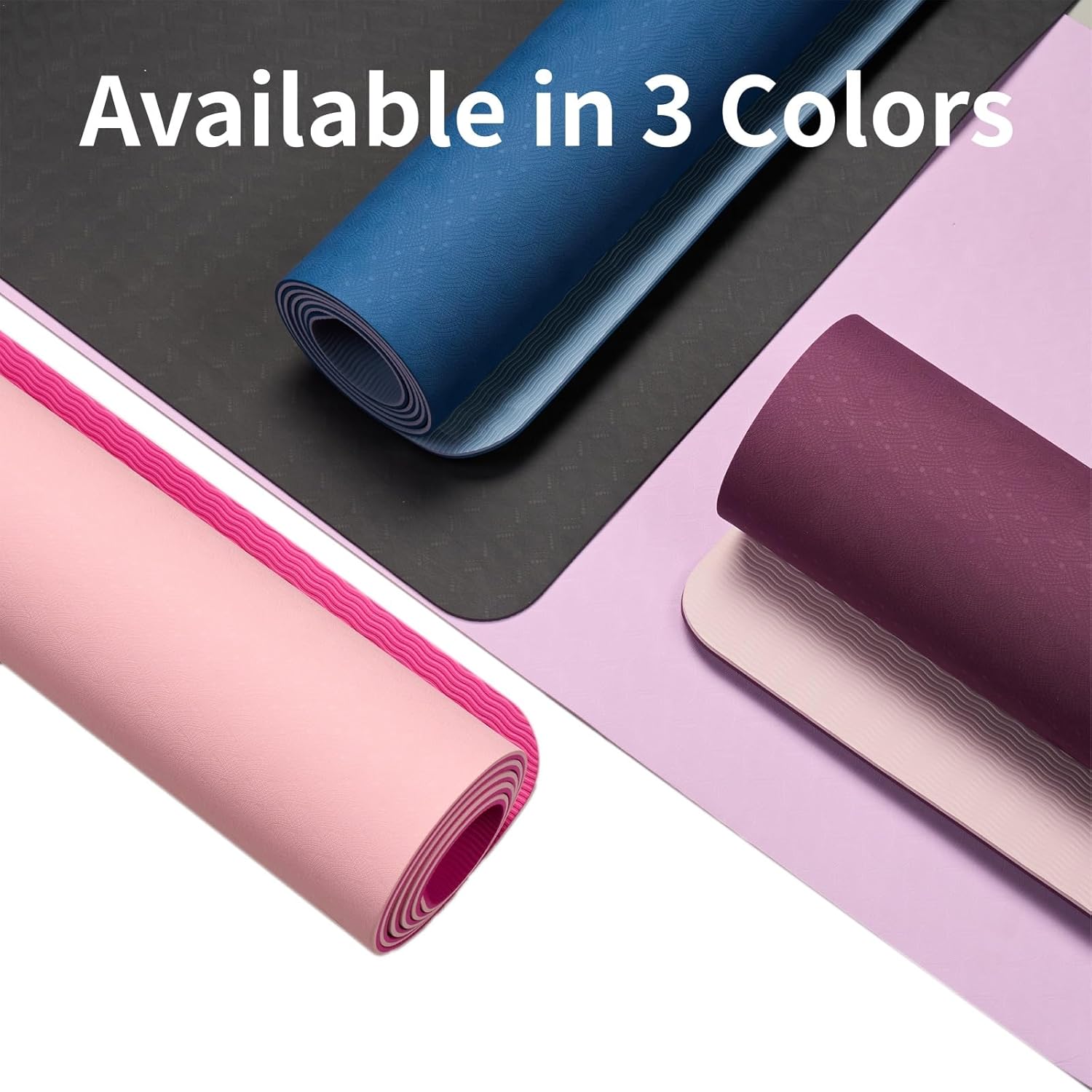 FLEXISPOT Yoga Mat, Exercise Yoga Mat with Non-Slip Design, Professional TPE Exericise Mat, Multi-Purpose Workout Mat for Women, Pilates Fitness and Floor Exercises.