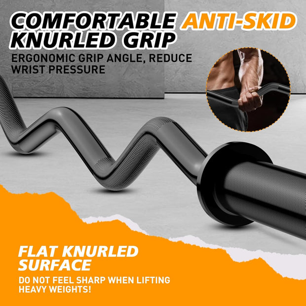 Olympic EZ Curl Barbell Bar 47", 2-Inch Curl Bar for Weight Lifting,Hip Thrusts,Squat,Biceps-Home Gym Weight Bar, Chrome Curling Bar for 2 Inch Weight Plates -2 Spring Collars(500lb Weight Capacity)