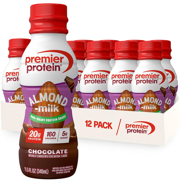 Premier Protein Almondmilk Non-Dairy Protein Shake, 20g Protein, 5g Sugar, 11.5 Fl oz, Coffee, 12 Count
