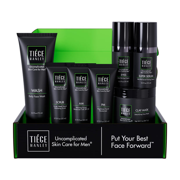 Tiege Hanley Men’s Skin Care Set, Rejuvenation Routine (System Level 5) – Face Wash, Scrub, Moisturizer, Eye Cream, Serum, Clay Mask, Retinol Stick & PM Moisturizer for Anti-aging