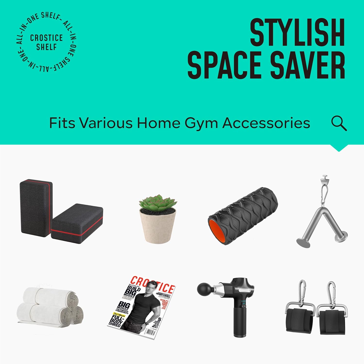 2-Tier Metal Shelf Compatible with Tonal Accessories, Floating Shelf Organizer for Home Gym Storage, T-Locks Adapter Bracket Hanger, Gym Rack Wall Mounted with Hooks, Workout Storage Holder