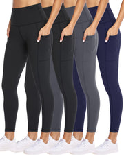 NexiEpoch 4 Pack Leggings for Women with Pockets- High Waisted Tummy Control for Workout Running Capri Yoga Pants
