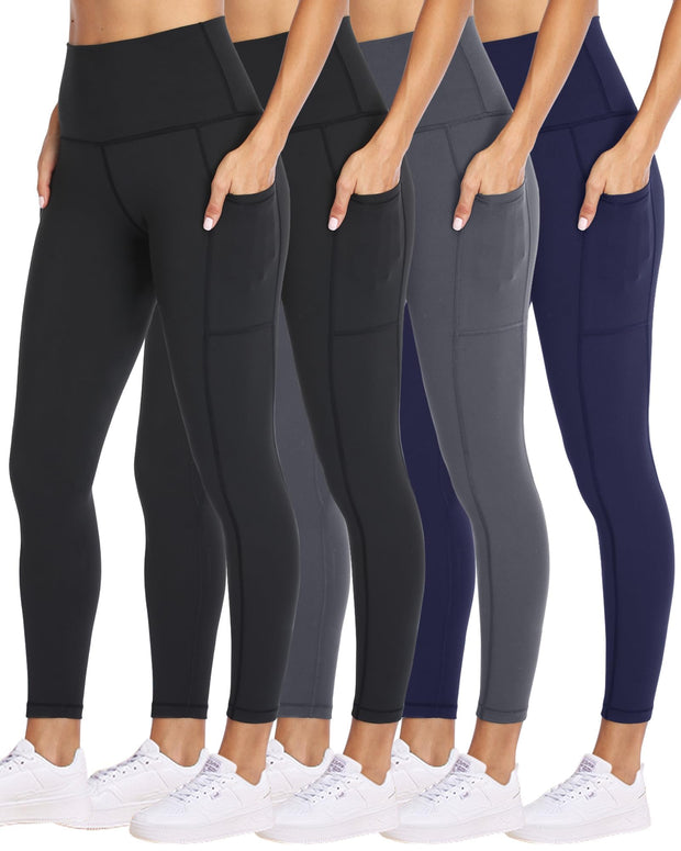 NexiEpoch 4 Pack Leggings for Women with Pockets- High Waisted Tummy Control for Workout Running Capri Yoga Pants