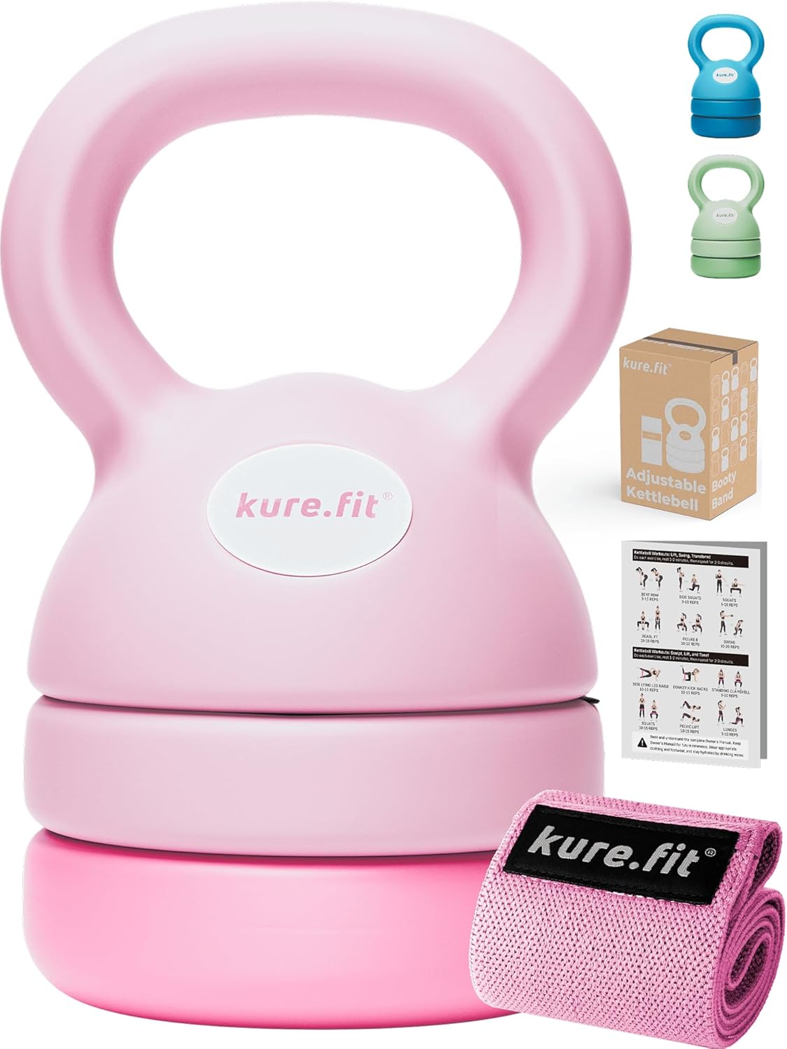Adjustable Kettlebell | 5 lb - 12 lb | Kettlebell Weights Set for Home Gym | Full-Body Workouts, Strength Training, Weight Loss | Fabric Booty Band | Beginners & Women