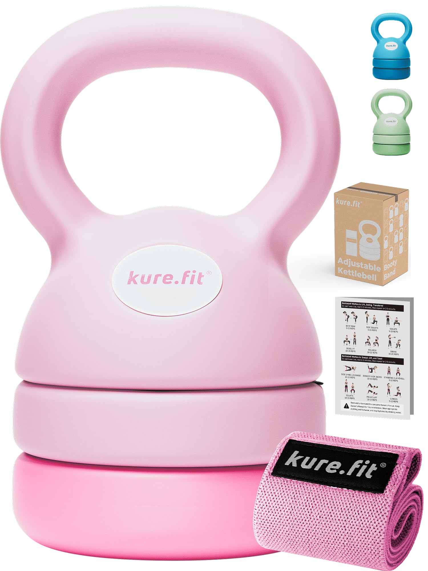 Adjustable Kettlebell | 5 lb - 12 lb | Kettlebell Weights Set for Home Gym | Full-Body Workouts, Strength Training, Weight Loss | Fabric Booty Band | Beginners & Women