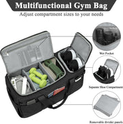ZOMFELT Gym Bag for Men Women, Tactical Travel Duffel bag with Removable Dividers & Shoe Compartment, Weekender Carry on Bag with Toiletry Bag, Overnight Range Bag for Workout Soccer Yoga Gym, Black