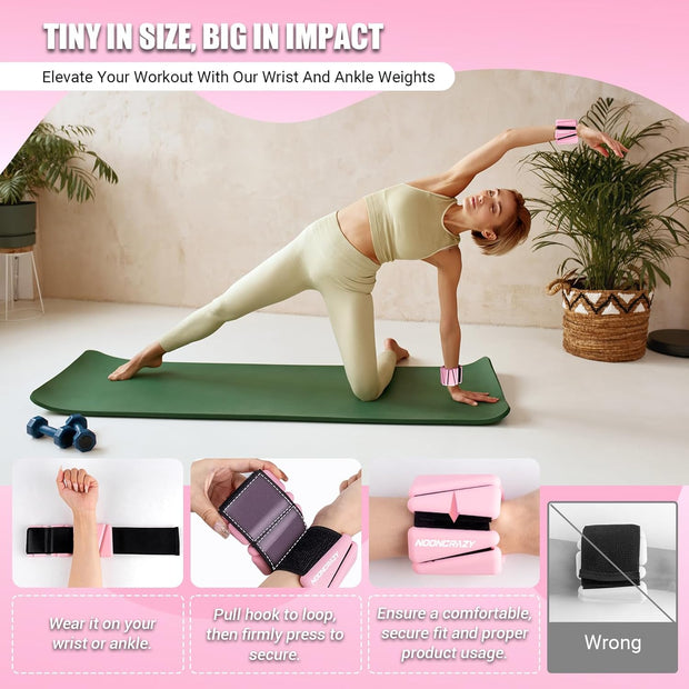 Wrist Ankle Weights Bangles 4lb/2lb for Women, Adjustable Silicone Pilates Weights Bracelet, Heavy Duty Fasteners Wearable Arm & Leg Weights for Yoga, Pilates, Barre, Walking and Gym (Set of 2)