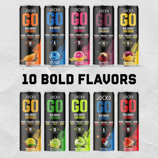 Jocko Fuel Blue Raspberry Energy Drink, 12 Pack, 0 Sugar, 95mg Caffeine, Supports Brain Health